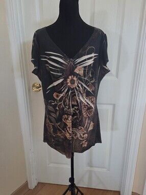 B.L.E.U. black floral top with a touch of goth vibes Size XL  floral y2k  Boho